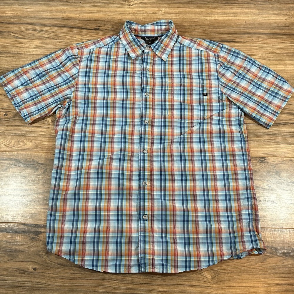 Marmot Mens Med |Multi| Plaid Short Sleeve Button Up Lightweight Sun Camp Shirt